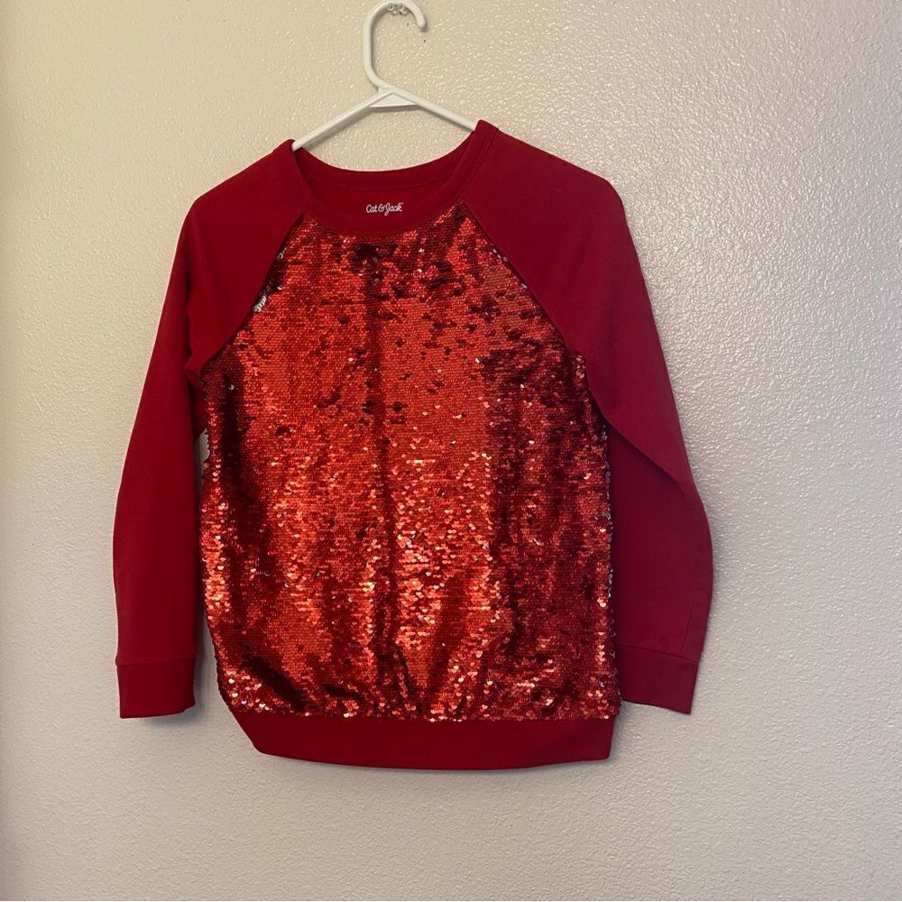Cat & Jack Red reversible Sequin Sweatshirt Christmas Valentine’s Day L 10/12